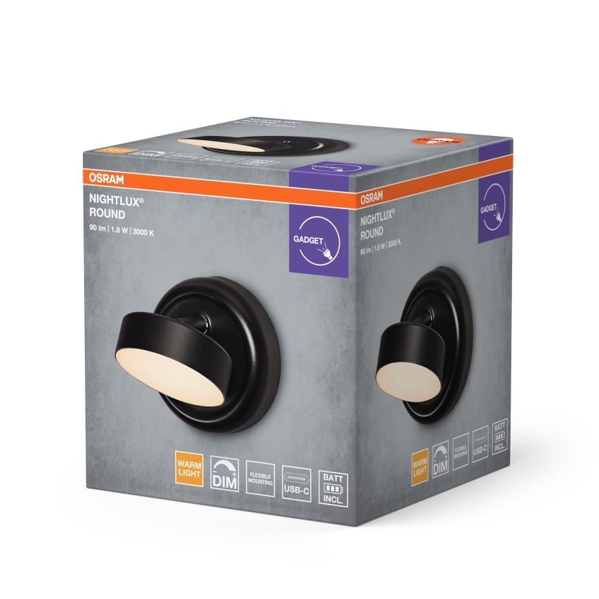 Osram - Dimmbare, wiederaufladbare Touch-Wandleuchte NIGHTLUX LED/1,8W/5V schwarz