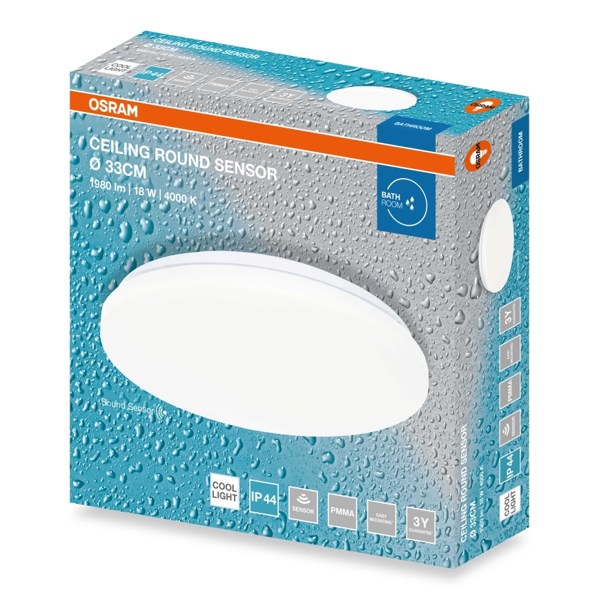 Osram - LED-Deckenleuchte für das Badezimmer mit Dämmerungssensor CEILING ROUND LED/18W/230V 4000K Ø 33 cm IP44 weiß