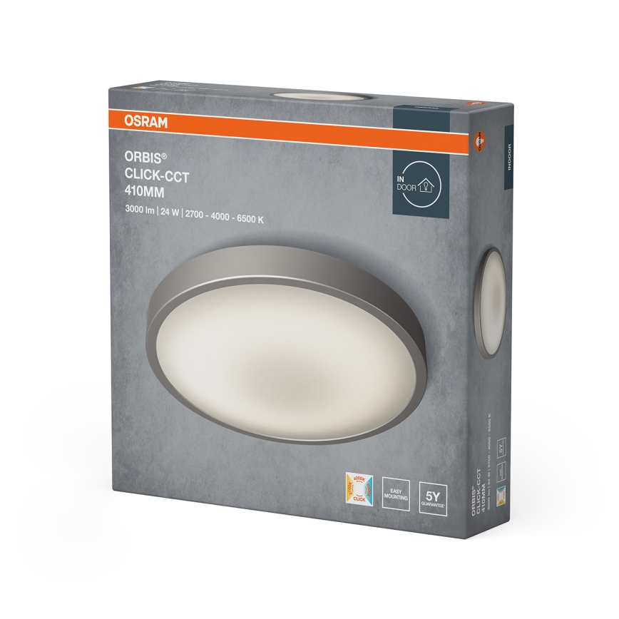 Osram - LED-Deckenleuchte ORBIS, 24 W, 230 V, 2700/4000/6500 K, Ø 41 cm, mattchrom