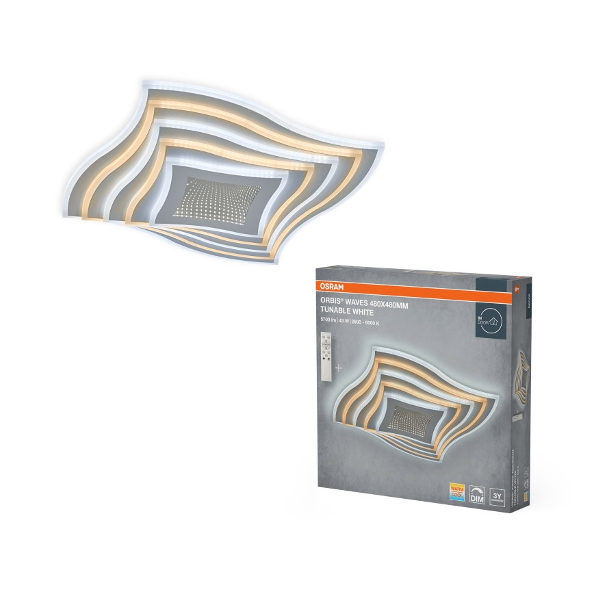 Osram - dimmbare LED-Deckenleuchte ORBIS WAVES LED/43W/230V 2600-6000K 48x48 cm weiß + Fernbedienung