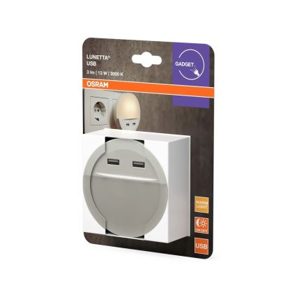 Osram - LED-Nachtlicht für die Steckdose mit Sensor LUNETTA 2xUSB LED/13W/230V