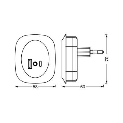 Osram - LED-Nachtlicht zum Einstecken mit Sensor und USB LUNETTA LED/12,5W/230V weiß