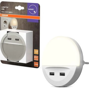 Osram - LED Nachtlicht für Steckdose mit Sensor LUNETTA 2xUSB LED/13W/230V