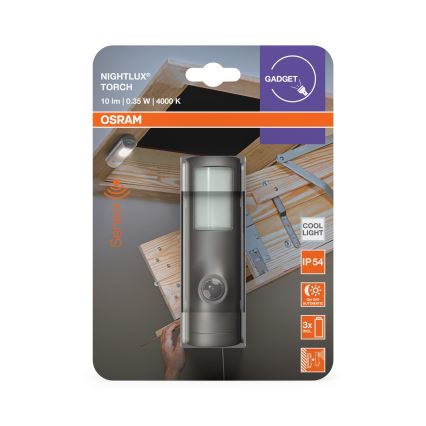 Osram - LED Orientierungsleuchte mit Sensor NIGHTLUX LED/0,35W/3xAAA IP54 silber