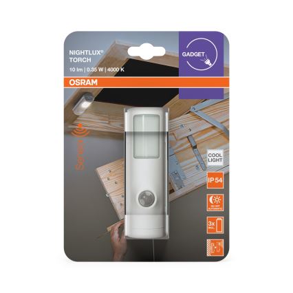 Osram - LED-Orientierungsleuchte mit Bewegungs- und Dämmerungssensor NIGHTLUX LED/0,35W/3xAAA IP54 weiß