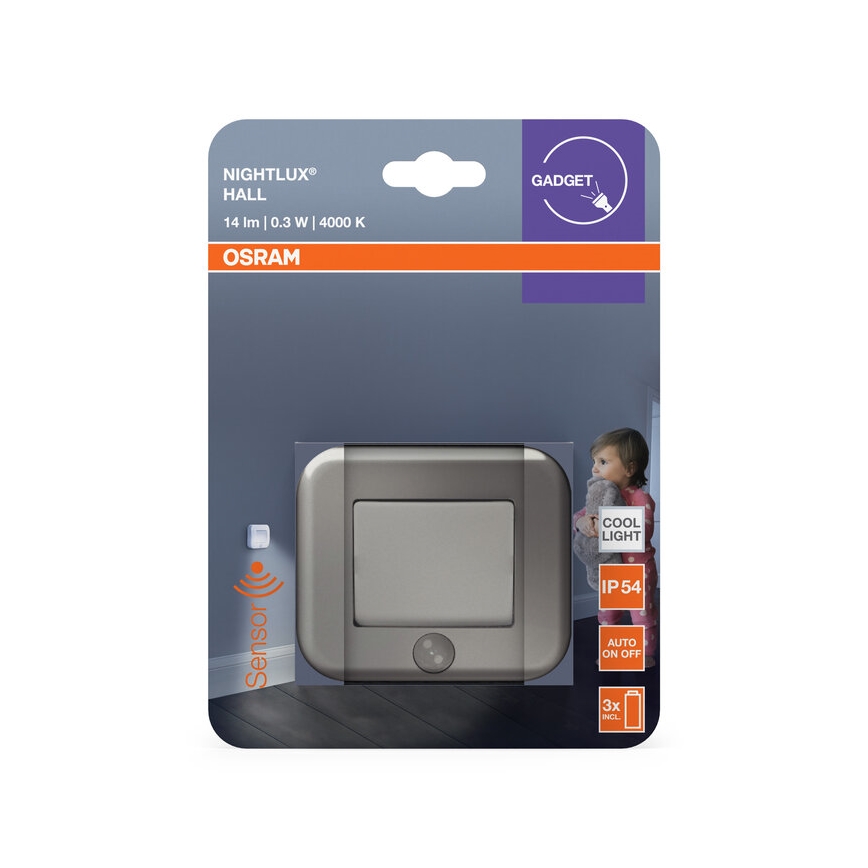 Osram - LED Orientierungsleuchte mit Sensor NIGHTLUX LED/0,3W/3xAAA IP54 silber