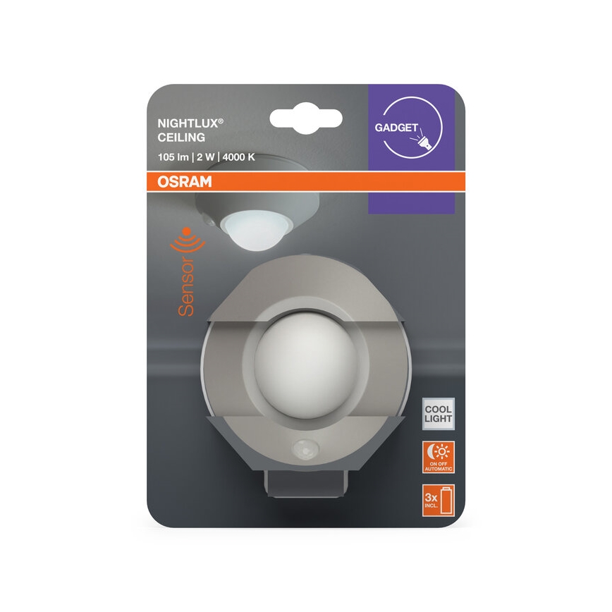 Osram - LED-Orientierungsleuchte mit Sensor NIGHTLUX LED/2W/3xAA, silber