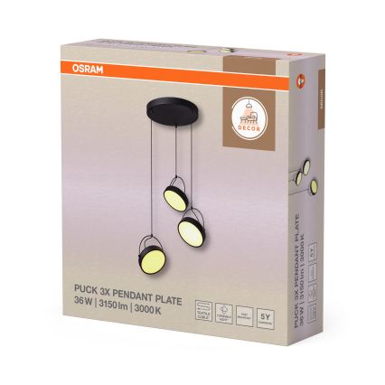 Osram - LED-Pendelleuchte an Kabel DECOR PUCK 3xLED/12W/230V schwarz