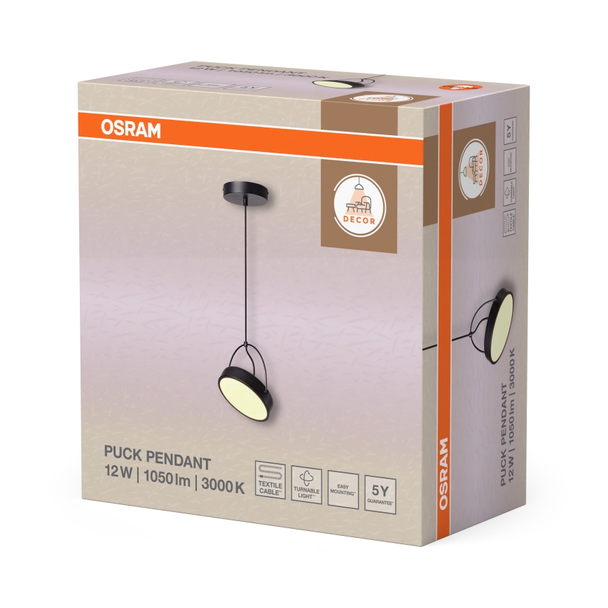 Osram - LED-Pendelleuchte an Kabel DECOR PUCK LED/12W/230V CRI 90 schwarz