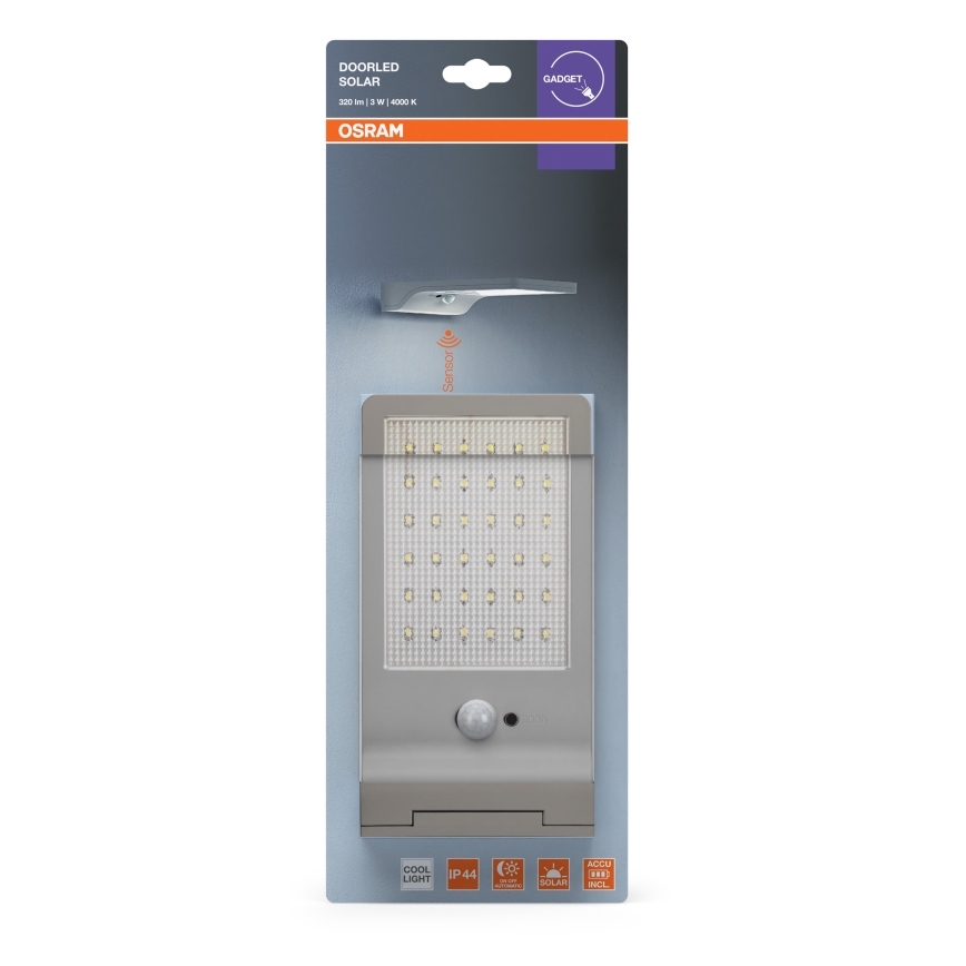 Osram - LED Solar-Wandleuchte mit Sensor DOORLED LED/3W/3,3V 2000 mAh IP44 silber