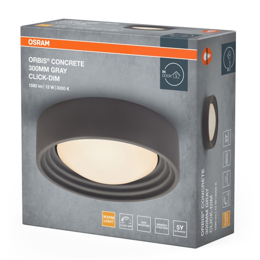 Osram - LED-dimmbare Deckenleuchte ORBIS CONCRETE LED/13W/230V Ø 30 cm grau/Beton
