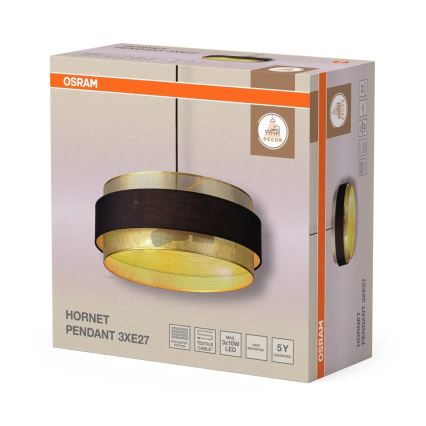 Osram - Pendelleuchte mit Kabelaufhängung DECOR HORNET 3xE27/10W/230V Ø 50 cm schwarz/gold