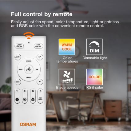 Osram - LED RGB dimmbare Deckenleuchte mit Ventilator CIERZO LED/35W/230V 3000-6500K + Fernbedienung