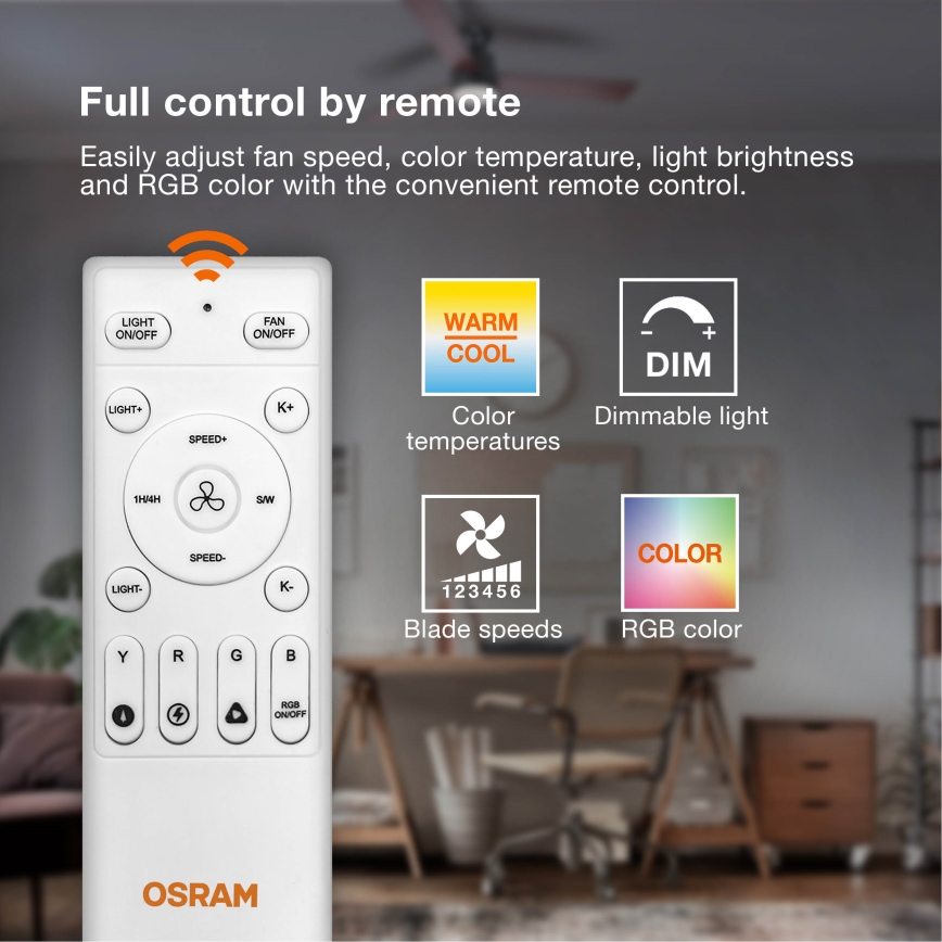 Osram - LED RGB dimmbare Deckenleuchte mit Ventilator CIERZO LED/35W/230V 3000-6500K + Fernbedienung