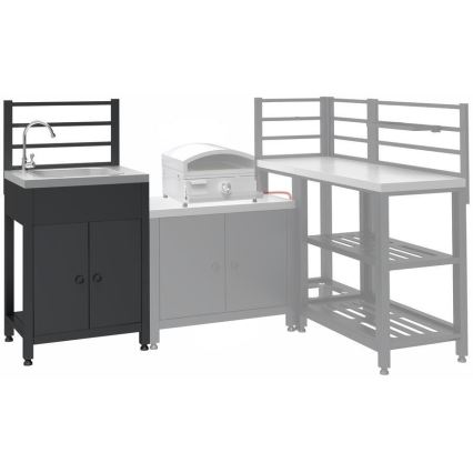 Outdoor-Modul: Tisch mit Spüle 60x47x123 cm, schwarz/Edelstahl