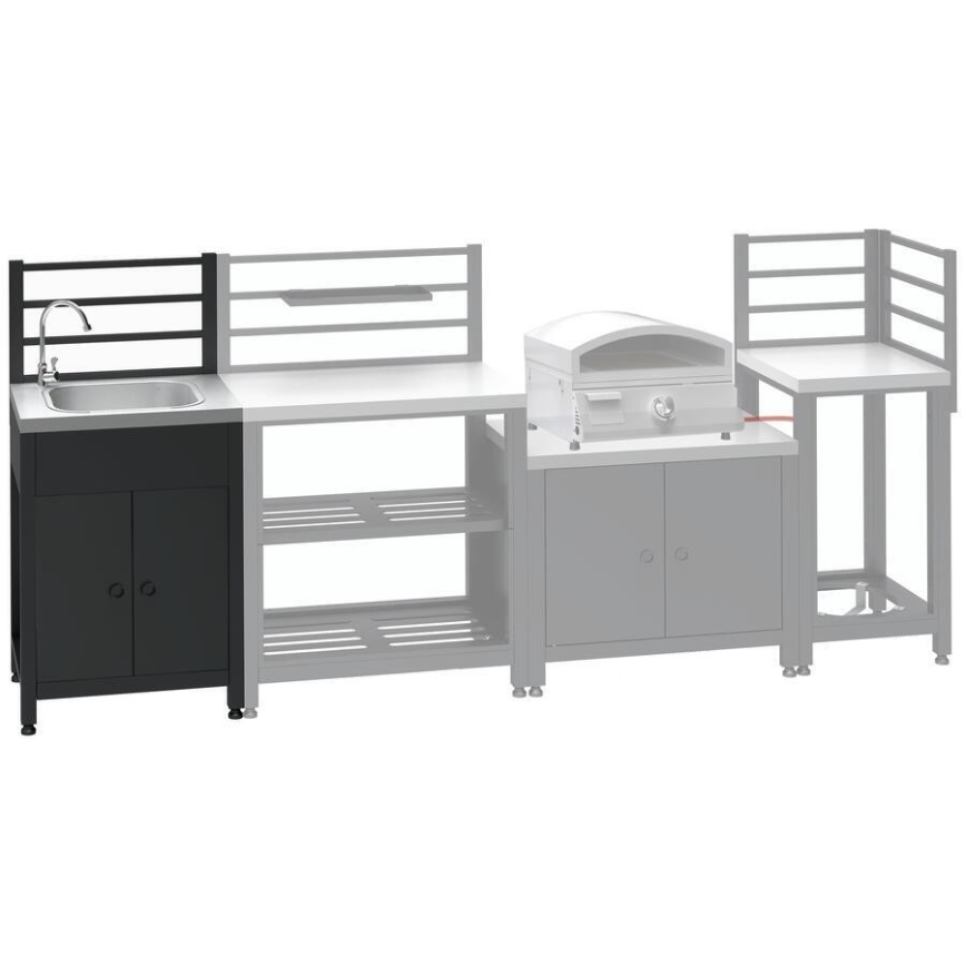 Outdoor-Modul: Tisch mit Spüle 60x47x123 cm, schwarz/Edelstahl