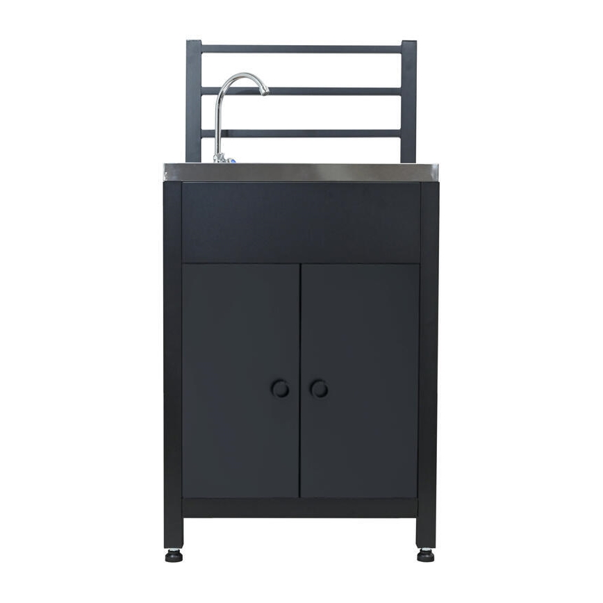 Outdoor-Modul: Tisch mit Spüle 60x47x123 cm, schwarz/Edelstahl