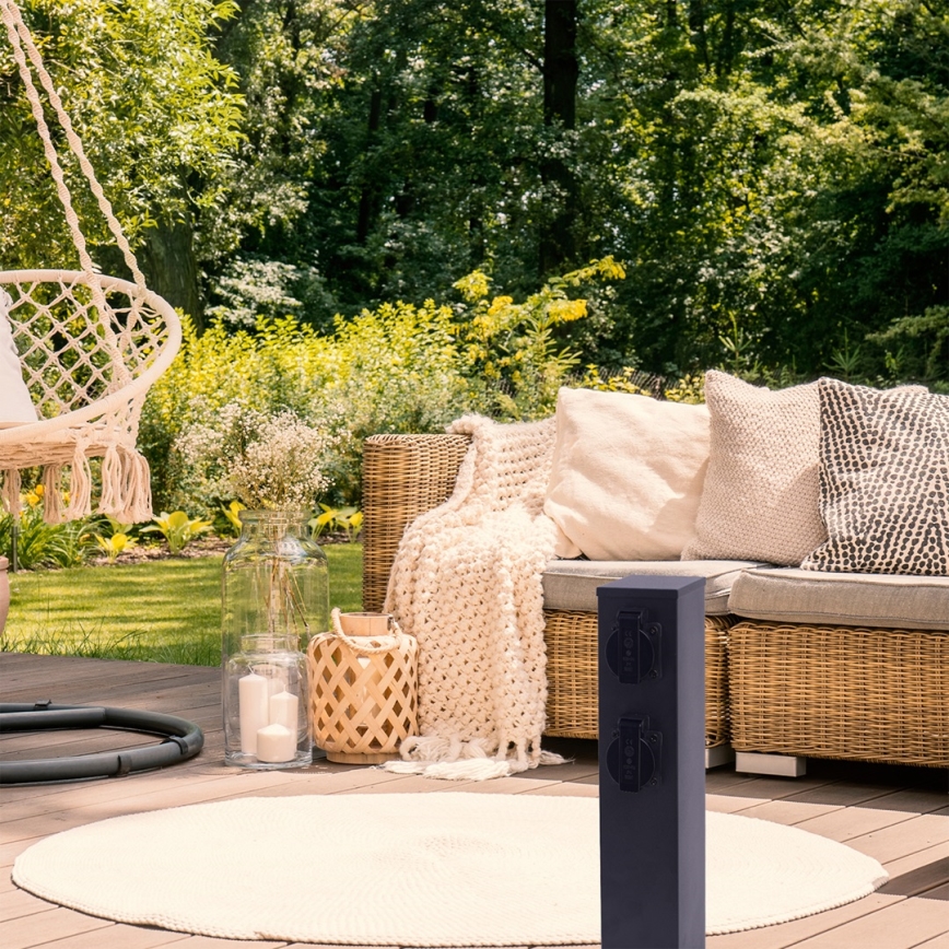 Outdoor-Steckdosensäule 2Z SCHUKO 230V IP44 40 cm schwarz
