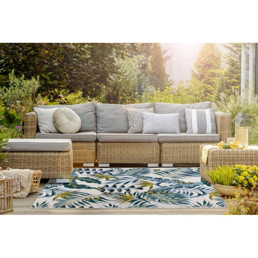 Outdoor-Teppich CAPPUCCINO 80x165 cm türkis/weiß