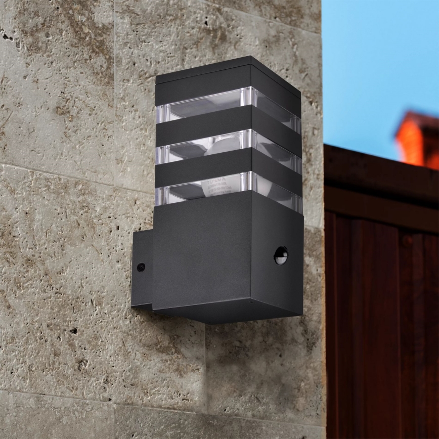 Outdoor-Wandleuchte mit Sensor TEKSAS 1xE27/12W/230V IP44 anthrazit