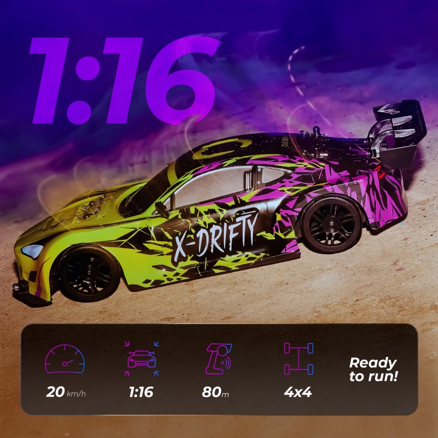 Overmax - RC-Drift-Auto mit Fernsteuerung X-DRIFT 1000 mAh gelb/lila