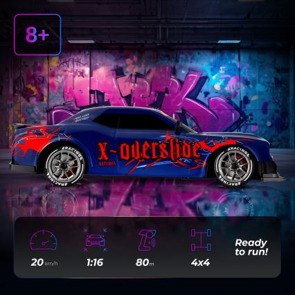 Overmax - ferngesteuertes RC-Driftauto X-OVERSLIDE 1000 mAh schwarz/grün/blau/rot