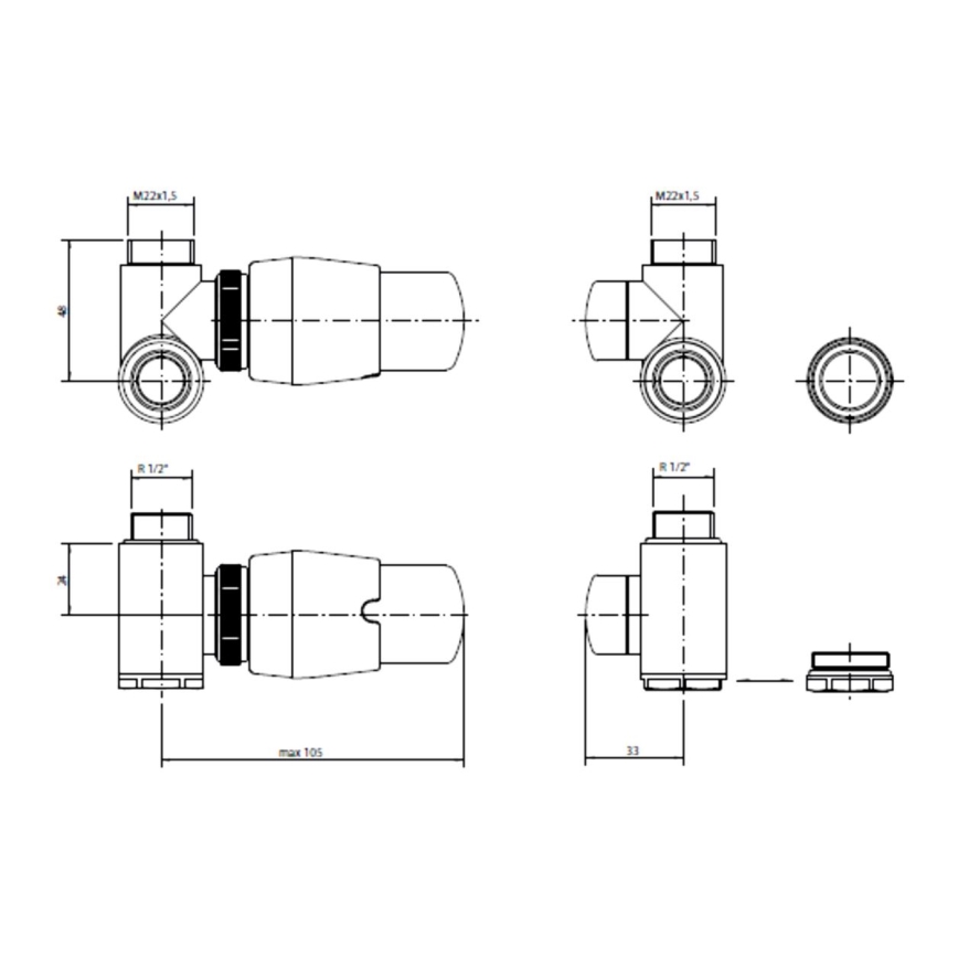 P.M.H. INTER-LC - Ventil mit Thermostatkopf INTER links/Chrom glänzend