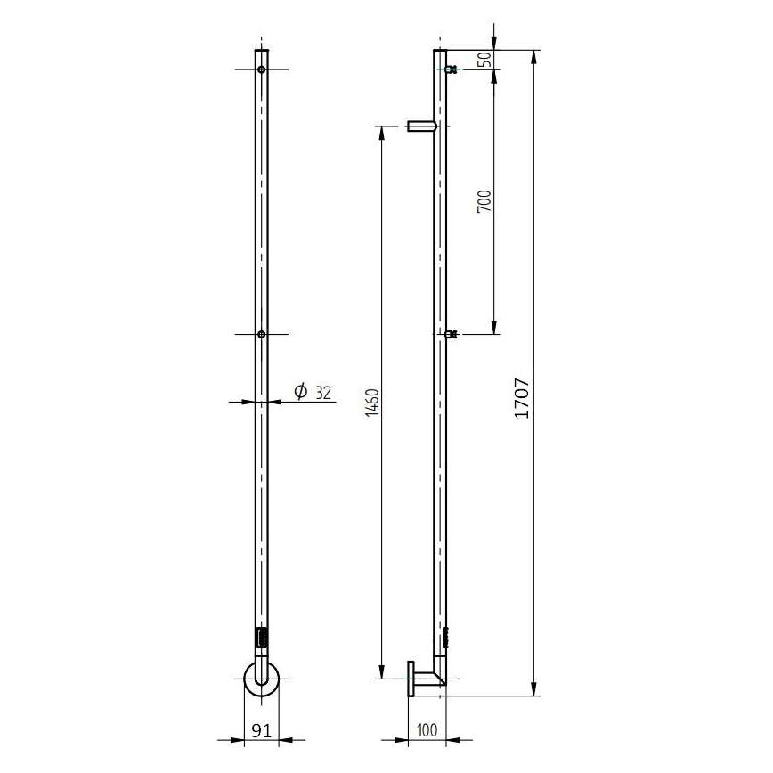 P.M.H. OL1B - Elektrischer Handtuchwärmer OLE 24W/230V 170 cm IP44 schwarz