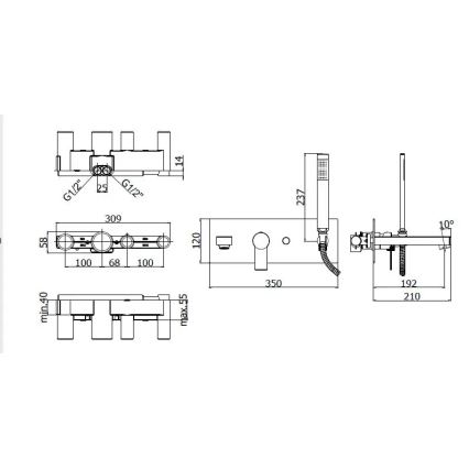 Paffoni - Badewannen-Set mit Unterputz-Mischbatterie TANGO, glänzender Chrom