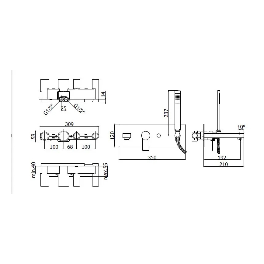 Paffoni - Badewannen-Set mit Unterputz-Mischbatterie TANGO, glänzender Chrom