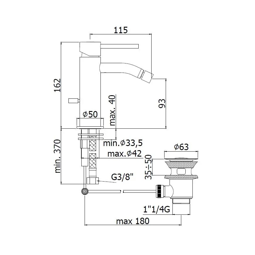 Paffoni - Bidetarmatur LIGHT mit Ablaufgarnitur, gebürstetes Gold