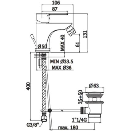 Paffoni - Bidetarmatur RED mit Ablaufgarnitur, Hochglanz-Chrom