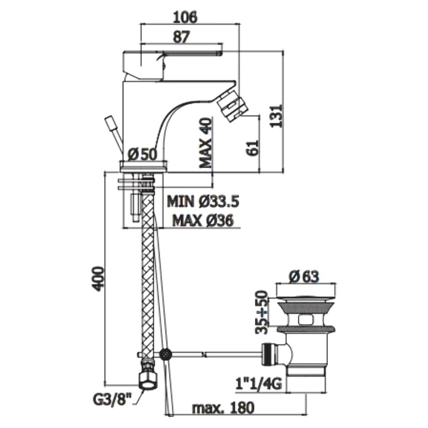 Paffoni - Bidetarmatur RED mit Ablaufgarnitur, Hochglanz-Chrom