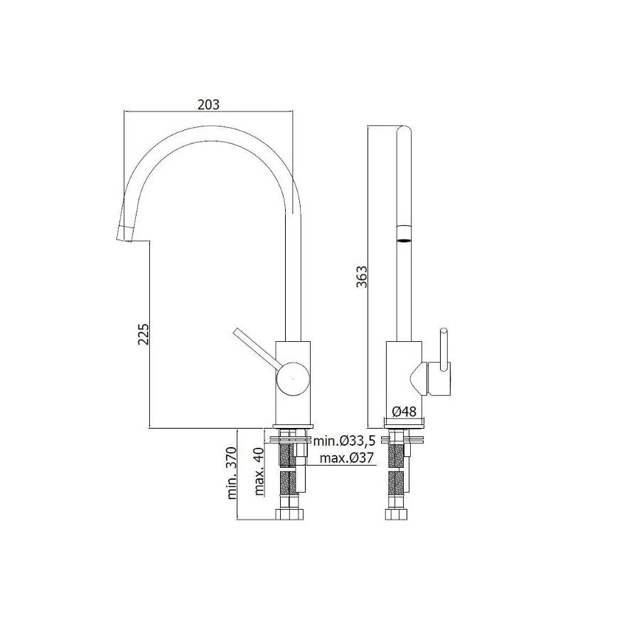 Paffoni - Küchenarmatur LIGHT 36,3 cm glänzender Chrom