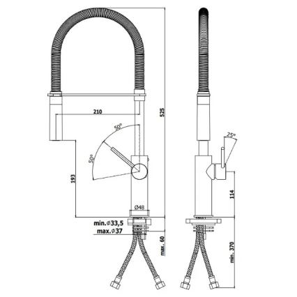 Paffoni - Spültischarmatur LIGHT mit herausziehbarer Brause, 52,5 cm, Hochglanzchrom