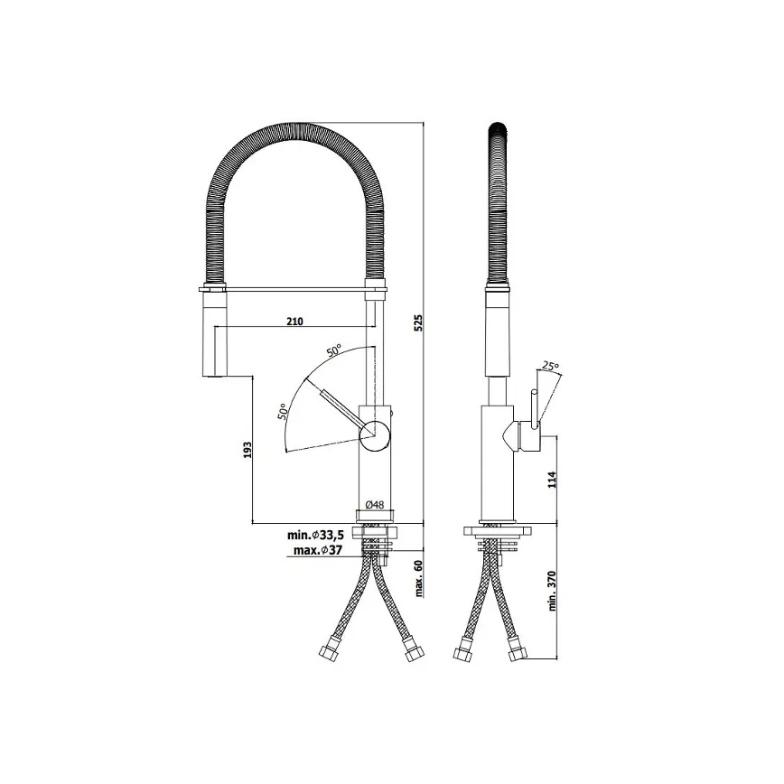 Paffoni - Spültischarmatur LIGHT mit herausziehbarer Brause, 52,5 cm, Hochglanzchrom