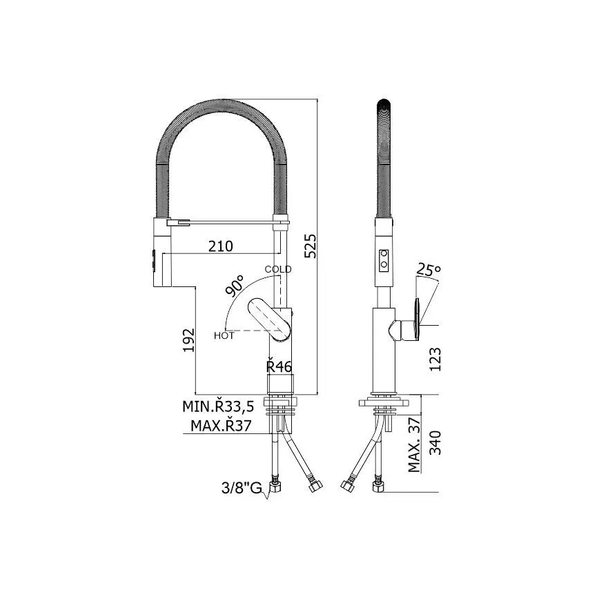 Paffoni - Spültischarmatur mit ausziehbarer Brause CANDY, 52,5 cm, hochglanzverchromt