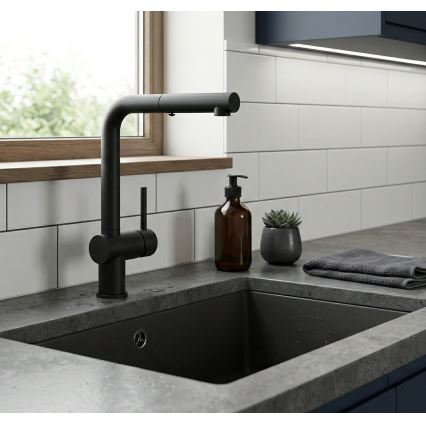 Paffoni - Spültischarmatur mit ausziehbarer Handbrause LIGHT 29,2 cm schwarz