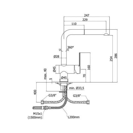 Paffoni - Spültischarmatur RINGO mit ausziehbarer Brause, 28,6 cm