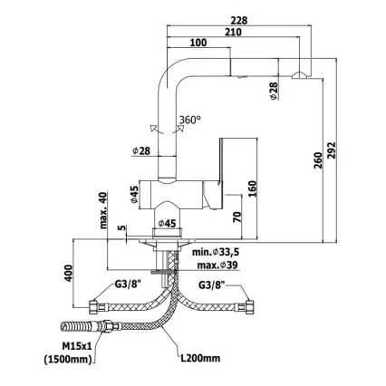 Paffoni - Spültischarmatur RINGO mit ausziehbarer Brause, 29,2 cm, schwarz