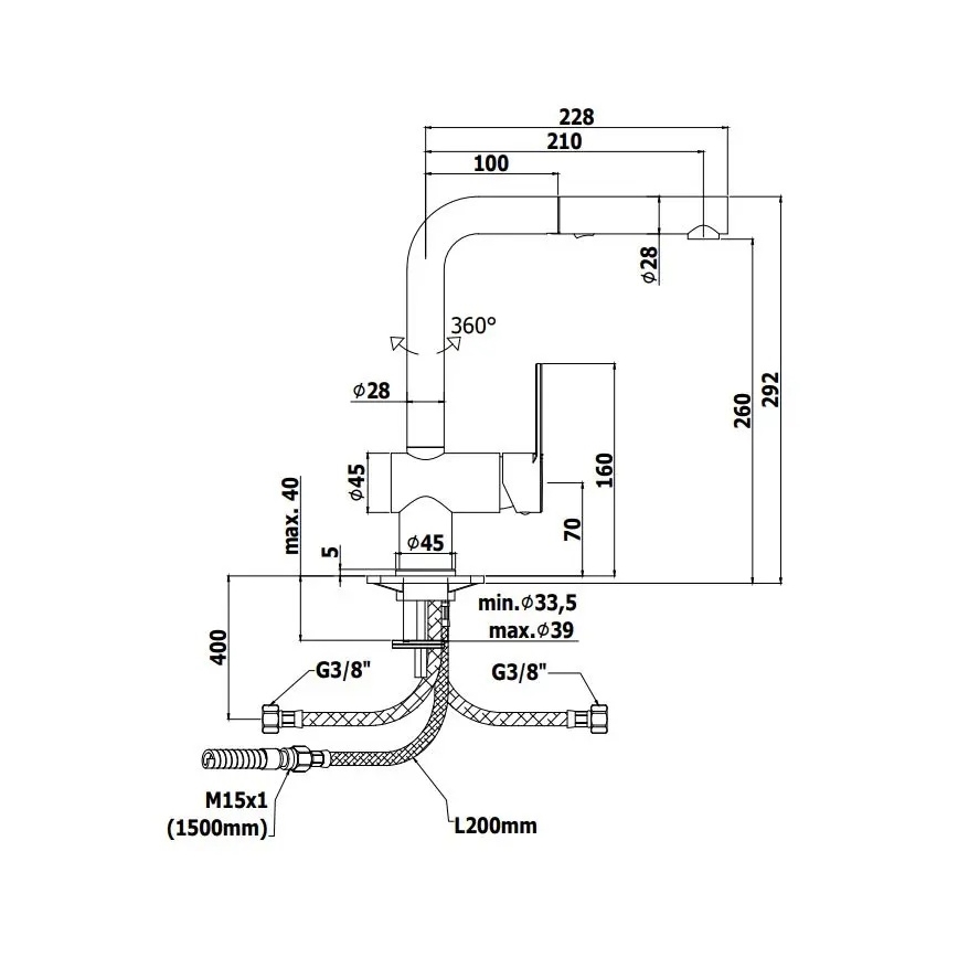 Paffoni - Spültischarmatur RINGO mit ausziehbarer Brause, 29,2 cm, schwarz