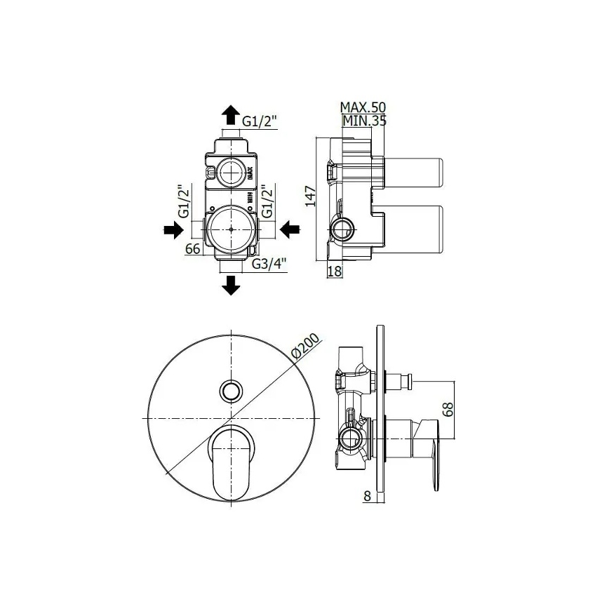 Paffoni - Unterputz-Badewannenarmatur CANDY glänzender Chrom