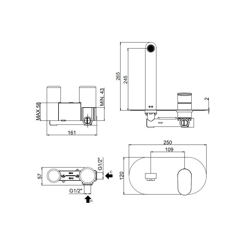 Paffoni - Unterputz-Waschtischarmatur CANDY glänzender Chrom