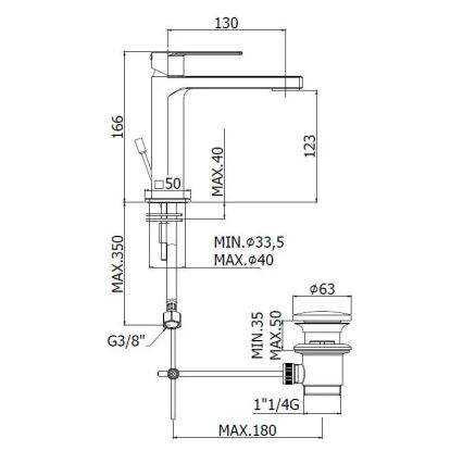 Paffoni - Waschtischarmatur + Ablaufgarnitur TANGO mattchrom