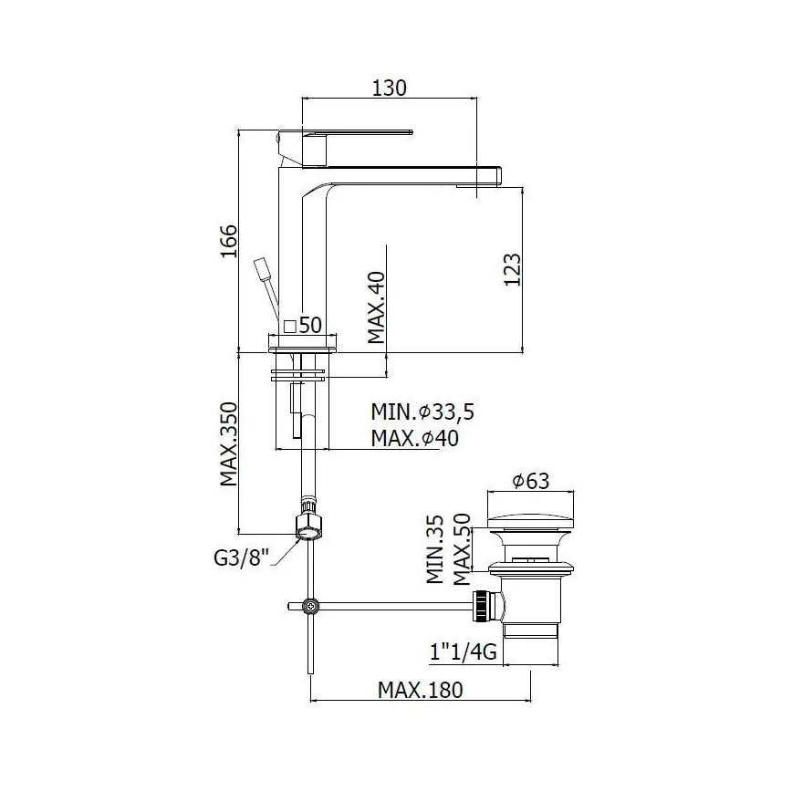 Paffoni - Waschtischarmatur + Ablaufgarnitur TANGO mattchrom