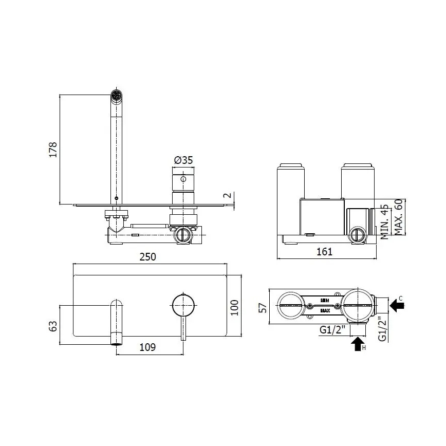Paffoni - Waschtischarmatur LIGHT zur Unterputzmontage, glänzender Chrom