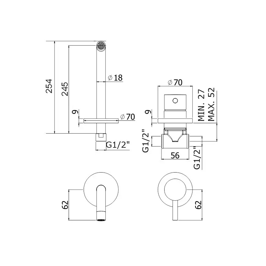 Paffoni - Waschtischarmatur zur Unterputzmontage LIGHT Hochglanzchrom