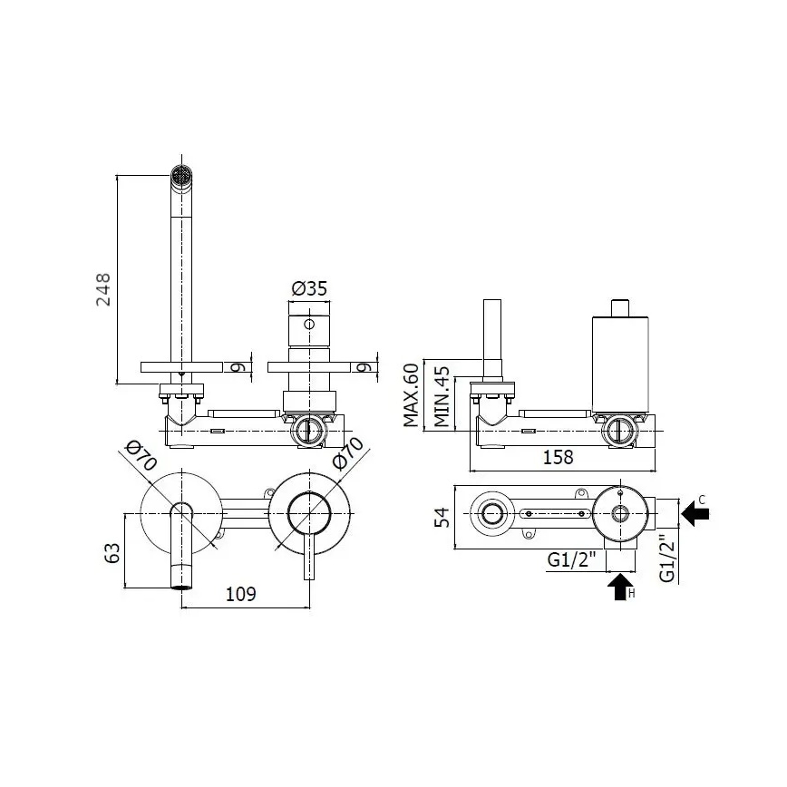 Paffoni - Waschtischarmatur zur Unterputzmontage LIGHT mattweiß