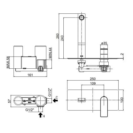 Paffoni - Waschtischarmatur zur Unterputzmontage TANGO, glänzender Chrom