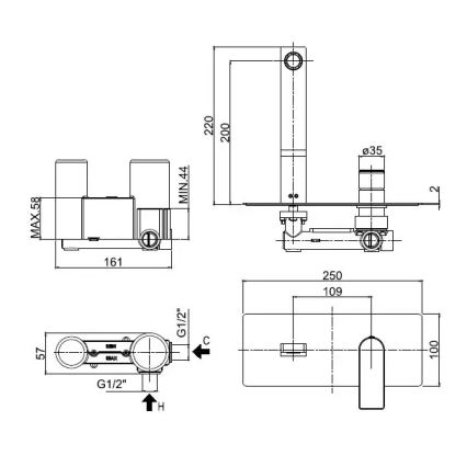 Paffoni - Waschtischarmatur zur Unterputzmontage TANGO, polierter Chrom